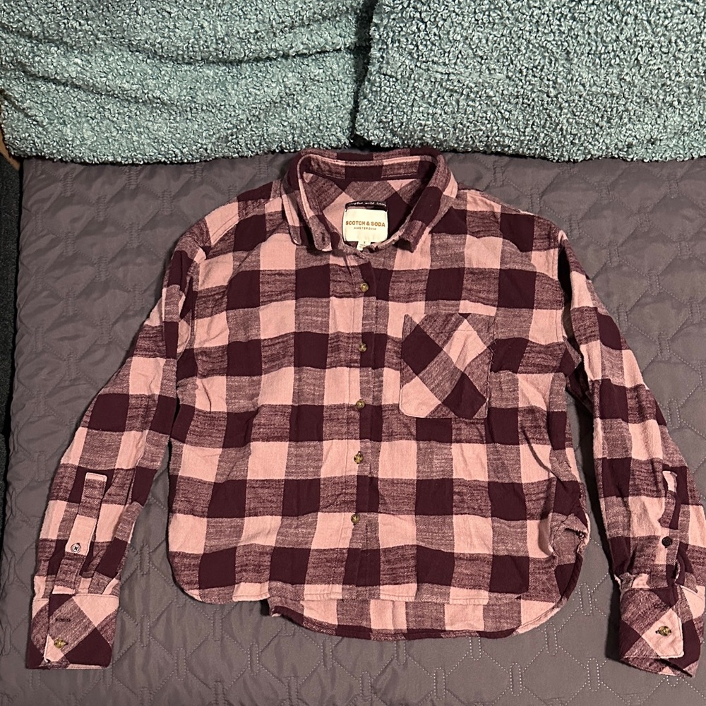 Scotch & Soda Plaid Button Down Shirt - Burgundy and Pink